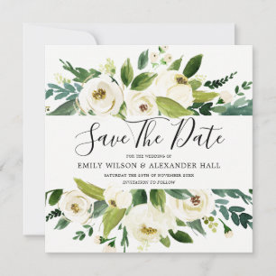 Moderne weiße Creme Champagner Florale Hochzeit Save The Date