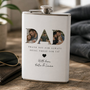 Moderne weiße Dad-Foto-Collage Vatertagsgeschenk Flachmann