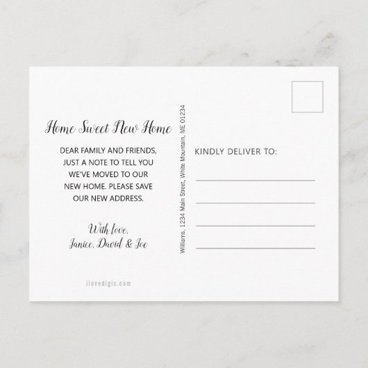 Moderne weiße Daisy auf schwarzer Flora Ankündigungspostkarte (Rückseite)