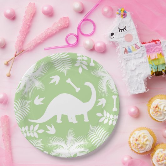 Moderne weiße Dinosaurier Bronto Silhouette u. Pappteller (Party)