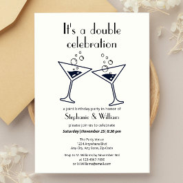Moderne weiße Doppelfeier Geburtstag Einladung