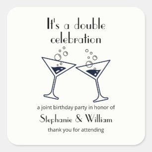 Moderne weiße Doppelfeier Geburtstag Quadratischer Aufkleber