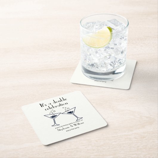 Moderne weiße Doppelfeier Geburtstag Rechteckiger Pappuntersetzer (Vor Ort)