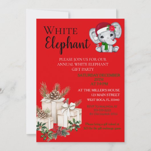 Moderne Weiße Elefant Kinder-Weihnachtsfeier Einladung (Vorderseite)