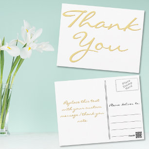 Moderne Weiße Elegante Faux-Gold-Schriftart Danke Postkarte