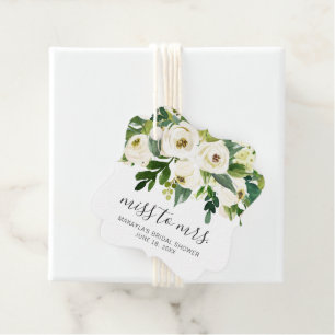 Moderne weiße florale elegante Brautdusche Geschenkanhänger