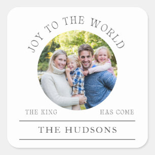 Moderne Weiße Freude am 1. Foto der Weltrunde Quadratischer Aufkleber