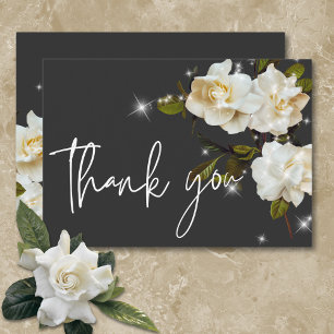 Moderne weiße Gärten auf Black Sparkle Wedding Dankeskarte