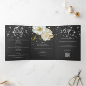 Moderne weiße Gärten auf Black Sparkle Wedding Dreifach Gefaltete Einladung (Innenseite)