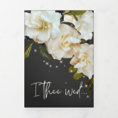 Moderne weiße Gärten auf Black Sparkle Wedding Dreifach Gefaltete Einladung (Cover)