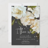 Moderne weiße Gärten auf Black Sparkle Wedding Einladung (Vorderseite)