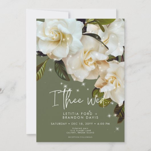 Moderne weiße Gärten auf Sage Sparkle Wedding Einladung (Vorderseite)