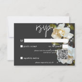 Moderne weiße Gärten auf schwarzem Sparkle QR-Code RSVP Karte (Vorderseite)