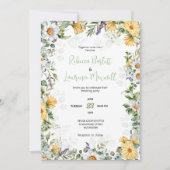 Moderne weiße gelbe Blumen Einladung zur Hochzeit (Vorderseite)