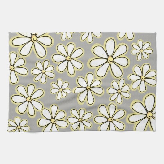 Moderne, weiße, gelbe Milben Grau Geschirrtuch (Horizontal)