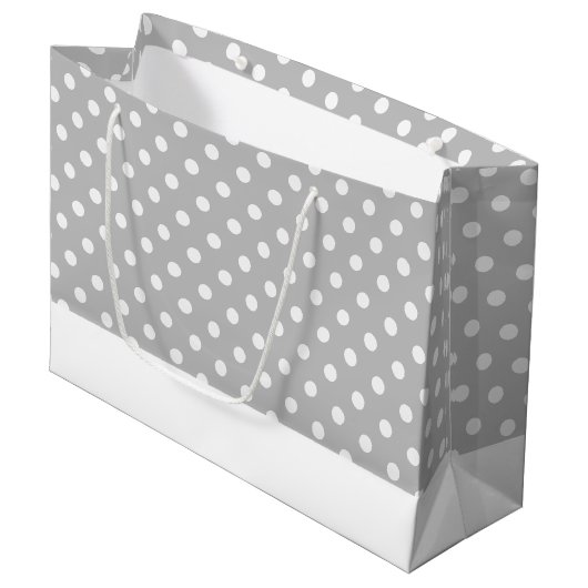 Moderne weiße gepolsterte Punkte auf hellgrauem Un Große Geschenktüte (Vorderseite Schrägansicht)