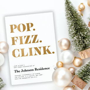 Moderne weiße Gold-Pop-Fizz-Clink-Silvester-Party Einladung