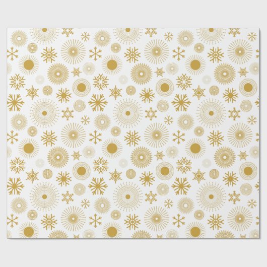 Moderne weiße Goldschneeflocken Weihnachtsfeiertag Geschenkpapier (Flach)