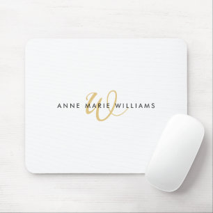 Moderne weiße Goldschrift-Monogramm Mousepad