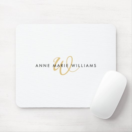 Moderne weiße Goldschrift-Monogramm Mousepad (Mit Mouse)