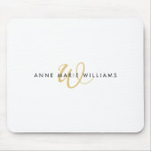 Moderne weiße Goldschrift-Monogramm Mousepad (Vorne)