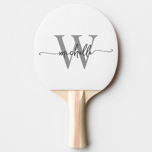 Moderne weiße graue benutzerdefinierte Monogramm-N Tischtennis Schläger (Vorderseite)