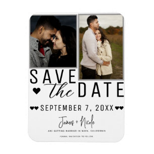 Moderne Weiße & Graue Save the Date 2 Foto Hochzei Magnet