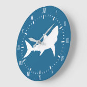 Moderne Weiße Haie Silhouette & Blau Große Wanduhr (Winkel)
