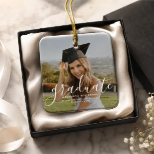 Moderne weiße Handschrift-Foto-Abschlusskeramik Keramikornament