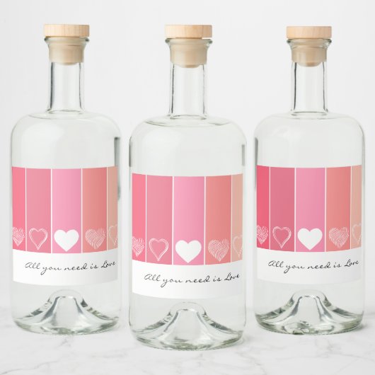 Moderne weiße Herzen Rot und Rosa Streifen Valenti Alkoholflaschenetikett (Flaschen)