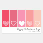 Moderne weiße Herzen Rot und Rosa Streifen Valenti Rechteckiger Aufkleber (Vorderseite)