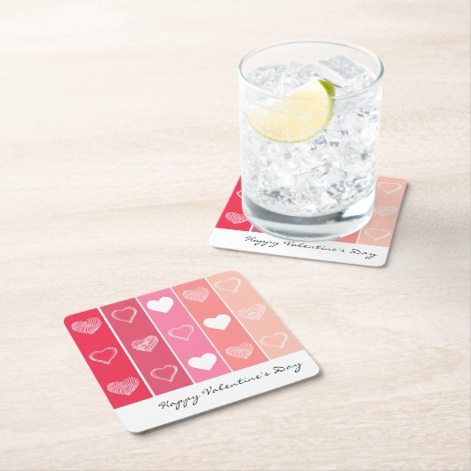 Moderne weiße Herzen Rot und Rosa Streifen Valenti Rechteckiger Pappuntersetzer (Vor Ort)