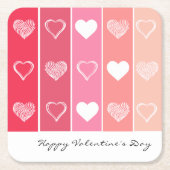 Moderne weiße Herzen Rot und Rosa Streifen Valenti Rechteckiger Pappuntersetzer (Vorderseite)