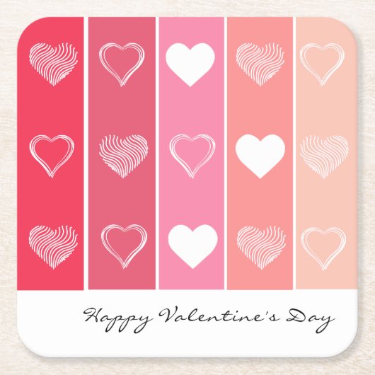 Moderne weiße Herzen Rot und Rosa Streifen Valenti Rechteckiger Pappuntersetzer (Vorderseite)
