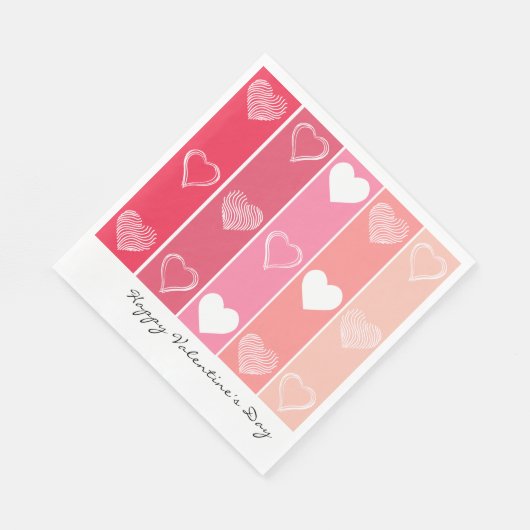 Moderne weiße Herzen Rot und Rosa Streifen Valenti Serviette (Ecke)