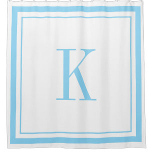 Moderne weiße & himmelblaue Monogramm Duschvorhang