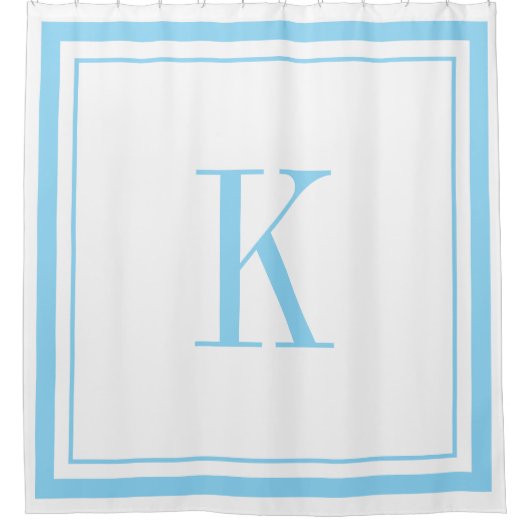Moderne weiße & himmelblaue Monogramm  Duschvorhang (Vorderseite)