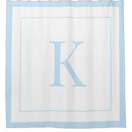moderne weiße & himmelblaue Monogramm-Initiale Duschvorhang