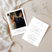Moderne weiße Hochzeitseinladung mit Foto | Editie