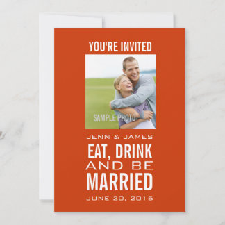 Moderne weiße Hochzeitseinladungen mit Orange Foto Einladung