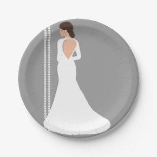 Moderne weiße Hochzeitskleid-Bling-Brautparty Pappteller