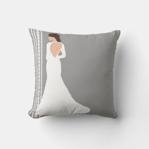 Moderne weiße Hochzeitskleid & Perlen Brautmodenge Kissen