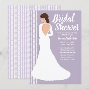 Moderne weiße Hochzeitskleid & Perlen Brautparty Einladung