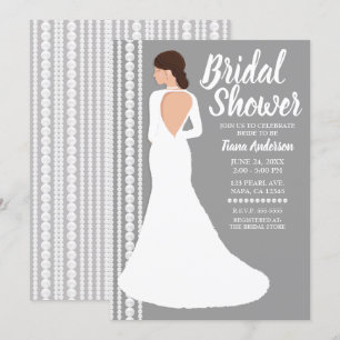 Moderne weiße Hochzeitskleid & Perlen Brautparty Einladung