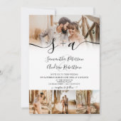 Moderne weiße Initialen Drehbuch 5 Fotos Hochzeit Einladung (Vorderseite)