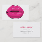 Moderne weiße Karte mit rosa Lippen Make-up Artist (Vorne/Hinten)