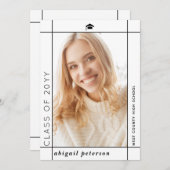 Moderne weiße Klasse 2025 Abschluss Foto Ankündigung (Vorne/Hinten)