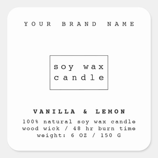 Moderne weiße Kosmetikkerze Quadratischer Aufkleber (Vorderseite)
