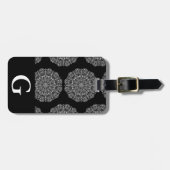 Moderne weiße Mandalase Print & Initial Letter Gepäckanhänger (Vorderseite horizontal)