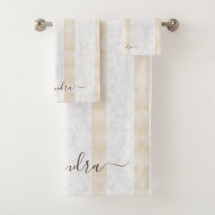 Moderne weiße Marmor-Anpassung elegante Creme Badhandtuch Set